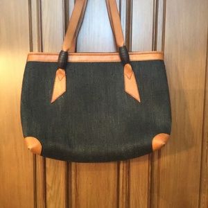 Black Tote with Leather Handles and Wooden Beads